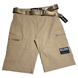 Ecko Unltd Kakhi Cargo Shorts Mens 29/30 Waist Belted Stretch Lightweight pocket
